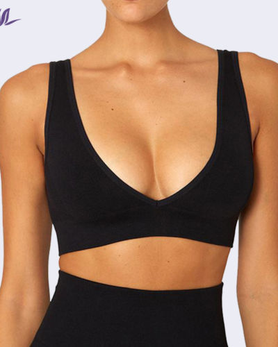 Breathable QUICK DRY Eation 2022 wholesale new design custom black Deep V Double strap sports bra for women