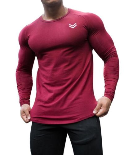 high quality wholesale long full sleeve gym t shirt slim fit fitness cheap sports t- shirts for men